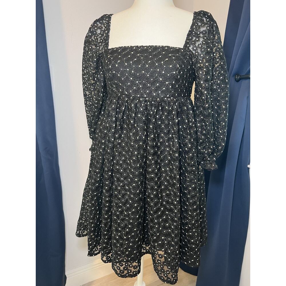 STORIA (S) Black Daisyβ Puff Sleeve Babydoll Dress Whimsygoth Fairy Gothic Sheer